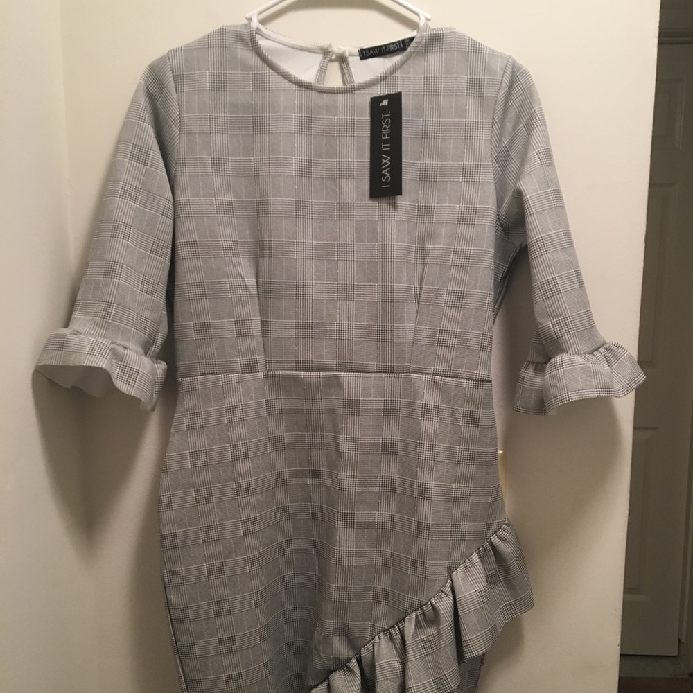 Black and White Frill Hem Checked Print Dress